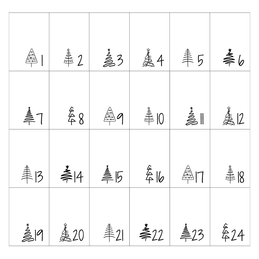 Adventskalender zum Befüllen Säckchen aus Stoff 1-24 Weihnachtskalender zum Aufhängen Tannenbäume