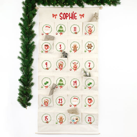 Adventskalender zum Befüllen Wandkalender aus Stoff zum Aufhängen personalisierbar mit Wunschname XXL Weihnachtszeit