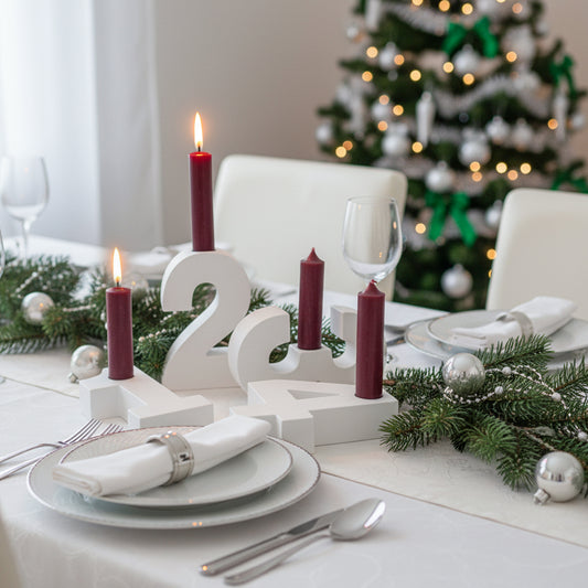 Adventszahlen Adventskranz 1-4 Kerzenhalter Zahlen aus Gießbeton Weihnachtsdeko Advent weiß - Rot