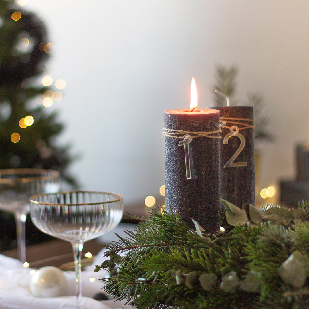 Adventskranz Zahlen Holz Anhänger 1-4 für Kerzen Adventszahlen Modern Silber/Roségold