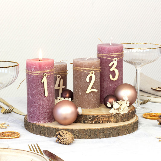 Adventskranz Zahlen Holz Anhänger 1-4 für Kerzen Adventszahlen Verspielt