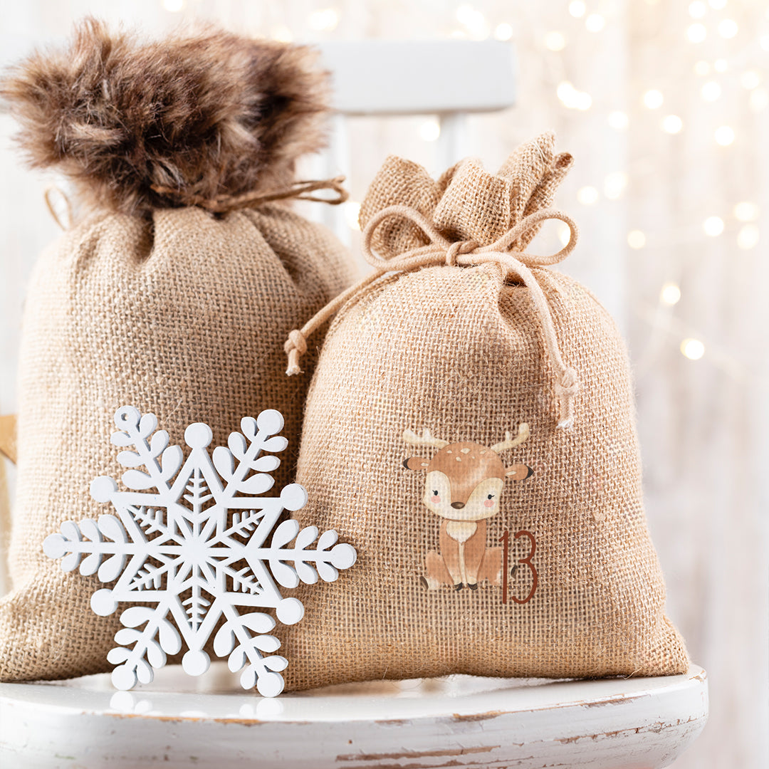 Bügelbild Adventskalender Tiere DIN A4 Folie zum Aufbügeln 1-24 Zahlen DIY Adventskalender Selbstgemacht Kinder Rentier