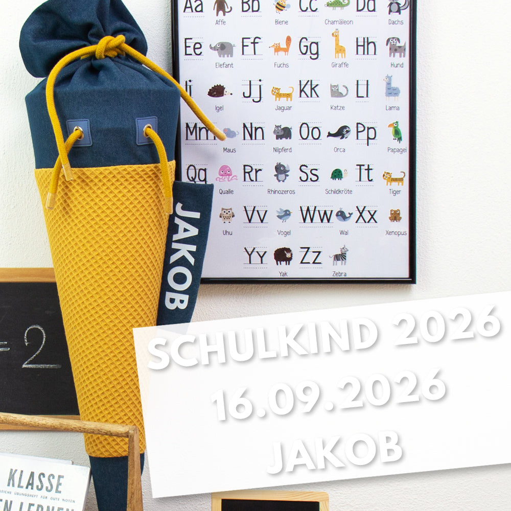 Bügelbild - Schulkind - Schultüte Wunschname & Wunschjahr - gerade