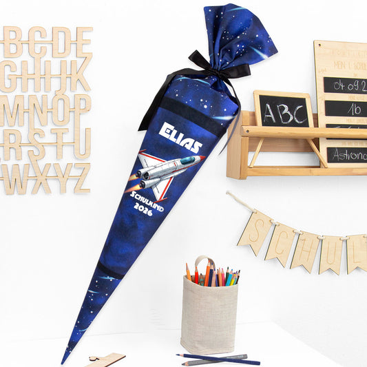 Deine Schultüte aus Stoff mit Wunschname - Jungs Modell 12 - 70 cm