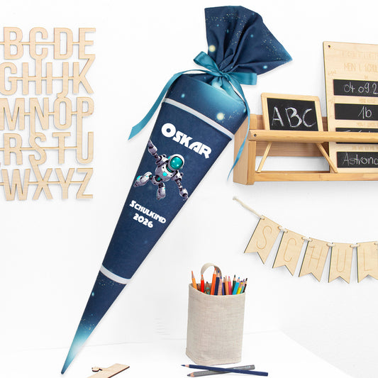 Deine Schultüte aus Stoff mit Wunschname - Jungs Modell 2 - 70 cm