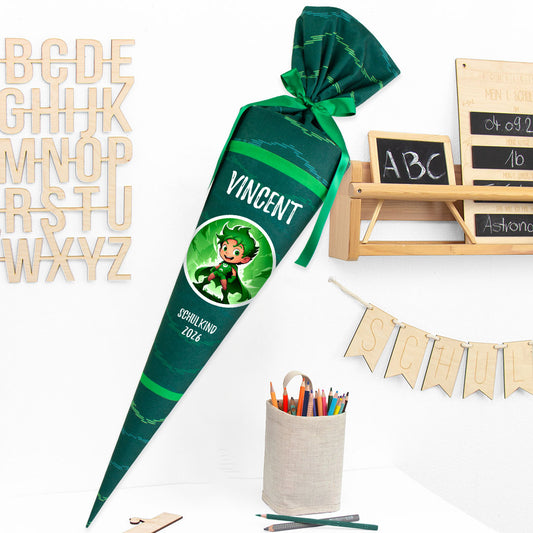 Deine Schultüte aus Stoff mit Wunschname - Jungs Modell 8 - 70 cm