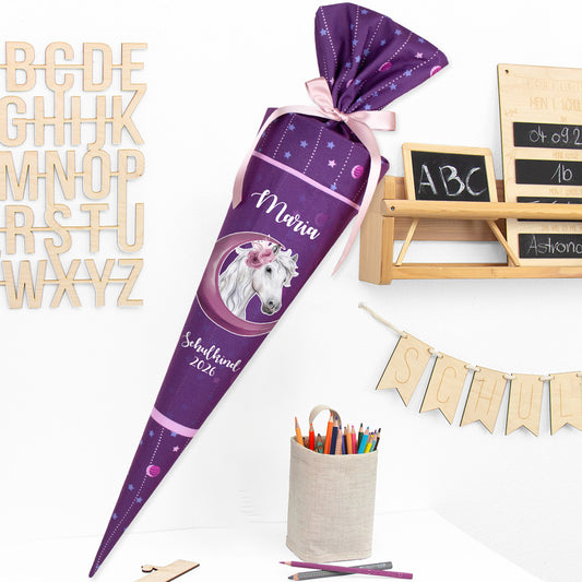 Deine Schultüte aus Stoff mit Wunschname - Mädchen Modell 3 - 70 cm