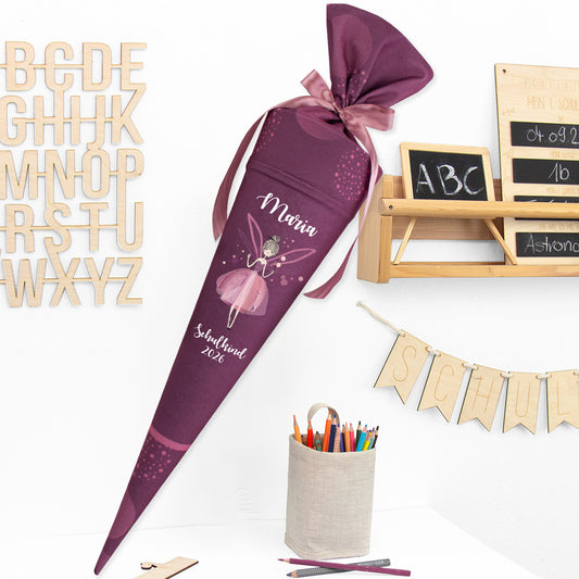 Deine Schultüte aus Stoff mit Wunschname - Mädchen Modell 6 - 85 cm