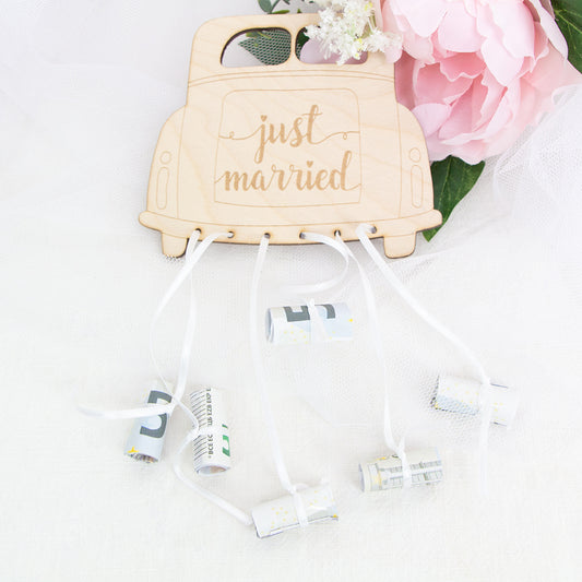 Geschenkkarte - Holz - Geldgeschenk Hochzeit - Auto - Just married