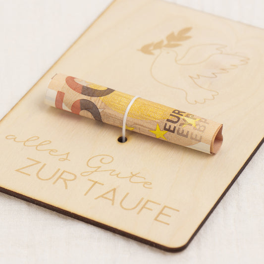 Geschenkkarte - Holz - Geldgeschenk Taufe - Taube