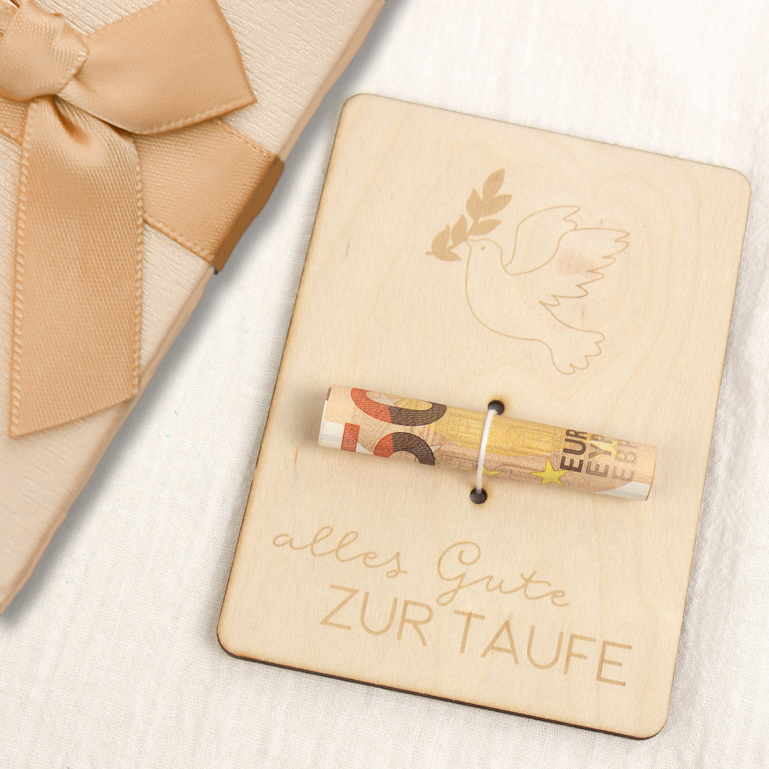 Geschenkkarte - Holz - Geldgeschenk Taufe - Taube