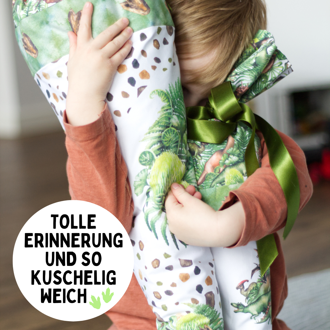 Schultüte aus Baumwolle mit Wunschname - Bücherwurm - 85 cm