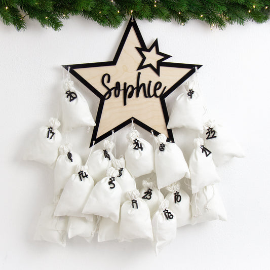 Adventskalender | Holz | Stern | Acryl schwarz | personalisierbar