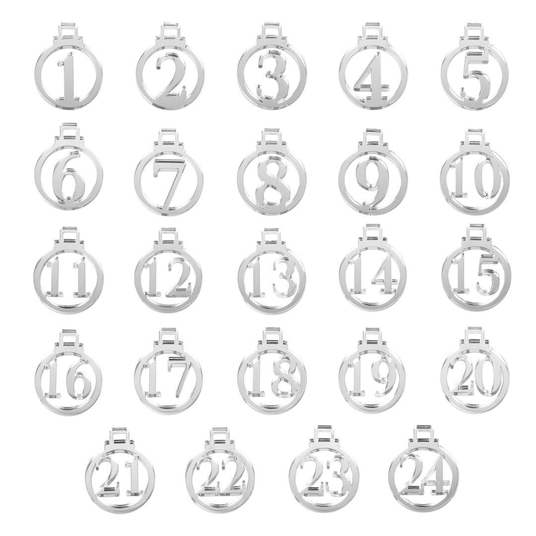 Adventskalender Zahlen Anhänger 1-24 zum Basteln Adventskalendersäckchen Nummern Kugeln Silber/Roségold