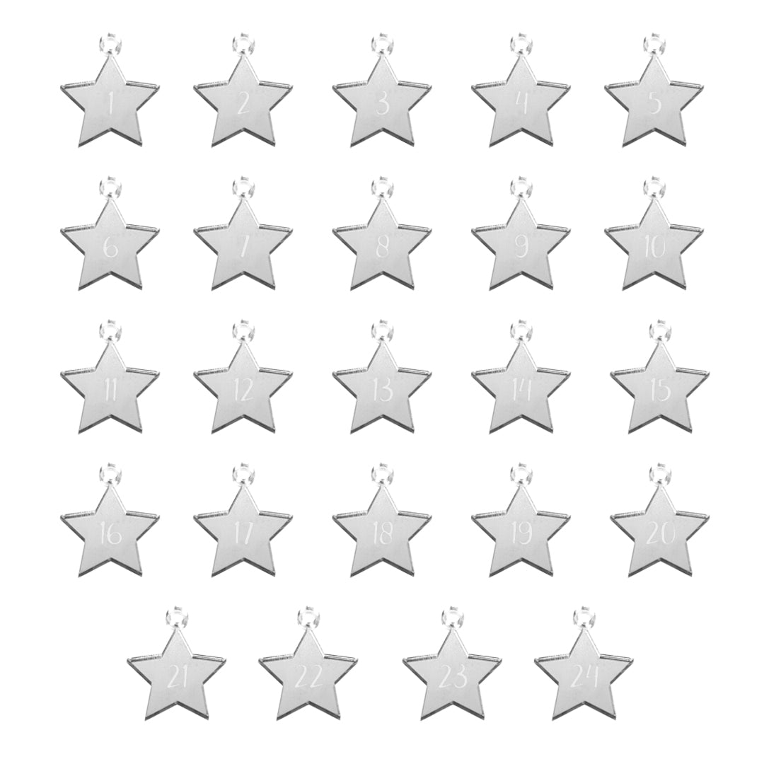 Adventskalender Zahlen Anhänger 1-24 zum Basteln Adventskalendersäckchen Nummern Sterne Silber/Roségold