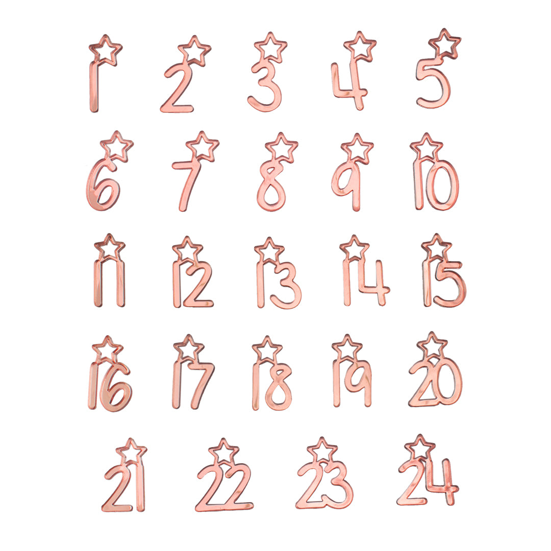 Adventskalender Zahlen Anhänger 1-24 zum Basteln Adventskalendersäckchen Nummern Sternchen Silber/Roségold
