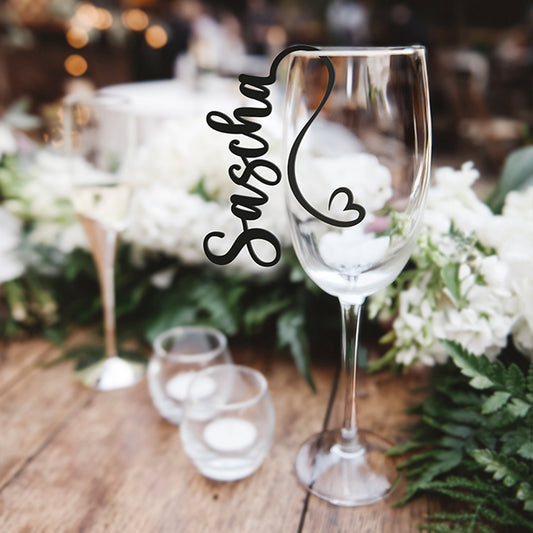 Platzkarte für Gläser - Hochzeit - Acryl - Namensschild zum Einhängen - Wunschname