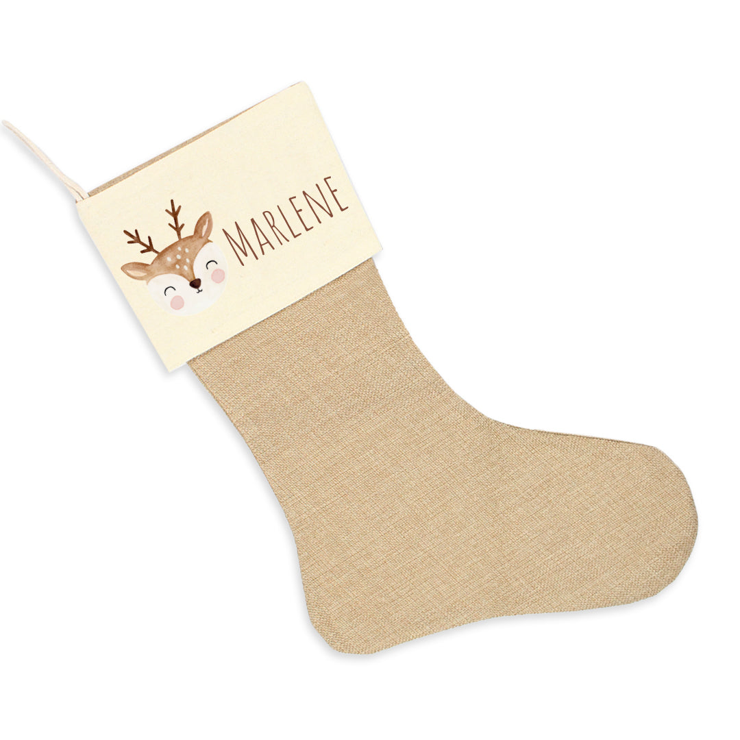 Nikolausstrumpf zum Befüllen Weihnachtssocke aus Jute personalisiert mit Name - Little Reindeer