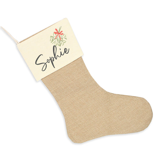 Nikolausstrumpf zum Befüllen Weihnachtssocke aus Jute personalisiert mit Name - Mistelzweig