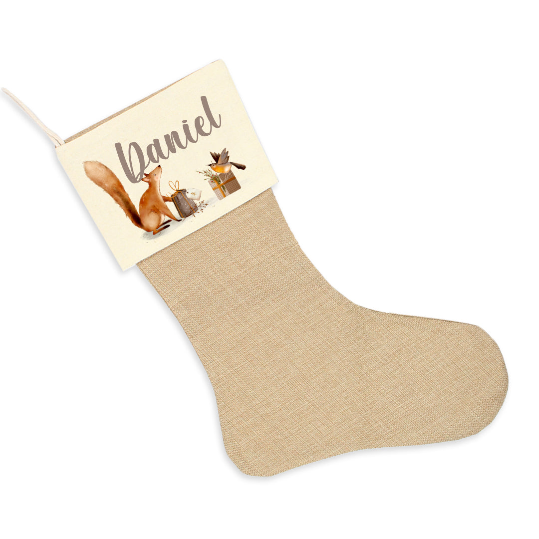 Nikolausstrumpf zum Befüllen Weihnachtssocke aus Jute personalisiert mit Name - Tierische Weihnachten