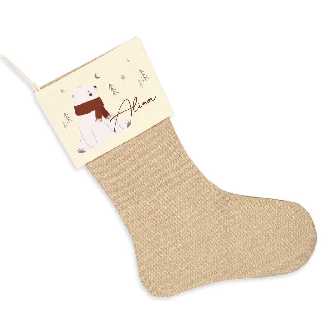 Nikolausstrumpf zum Befüllen Weihnachtssocke aus Jute personalisiert mit Name - Winterbär