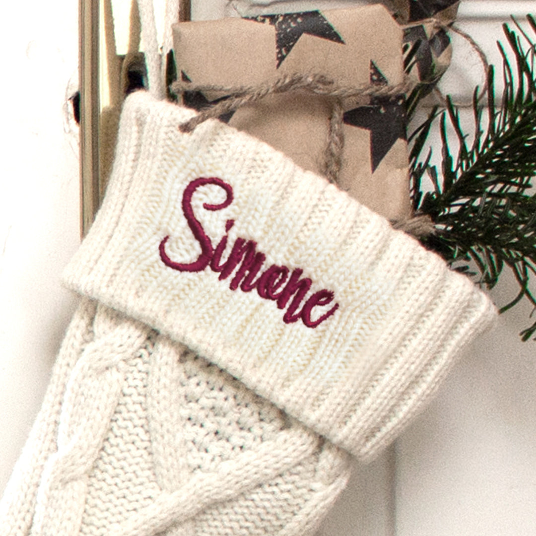 Nikolausstrumpf zum Befüllen Weihnachtssocke aus Strick personalisiert mit Name bestickt - rot