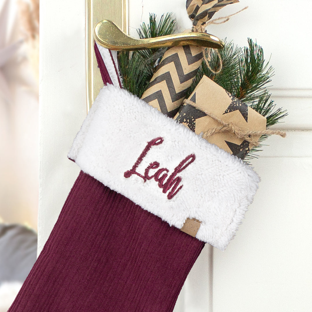 Nikolausstrumpf zum Befüllen Weihnachtssocke personalisiert mit Name bestickt - bordeaux
