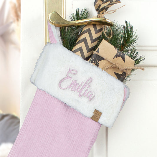 Nikolausstrumpf zum Befüllen Weihnachtssocke personalisiert mit Name bestickt - rosa