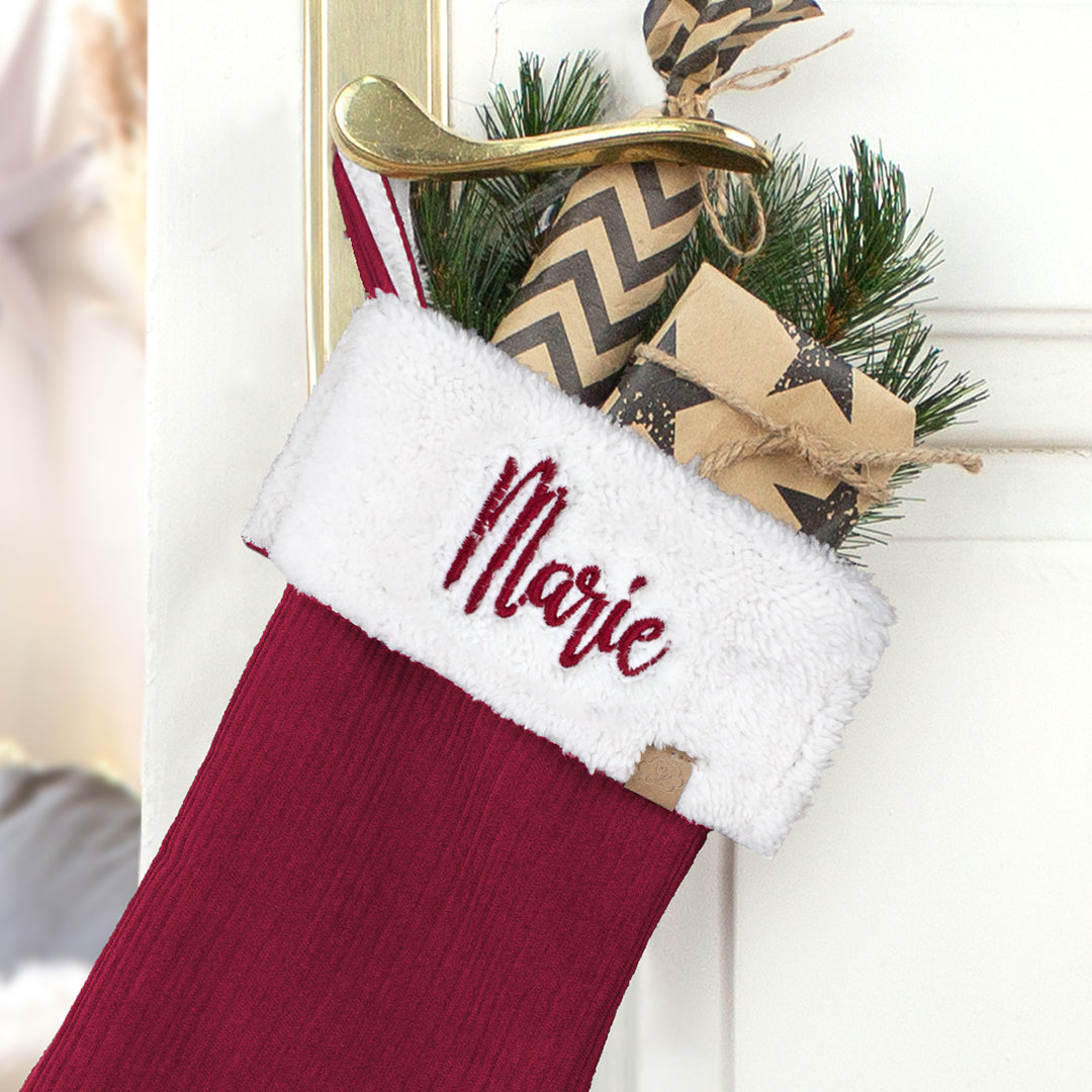 Nikolausstrumpf zum Befüllen Weihnachtssocke personalisiert mit Name bestickt - rot