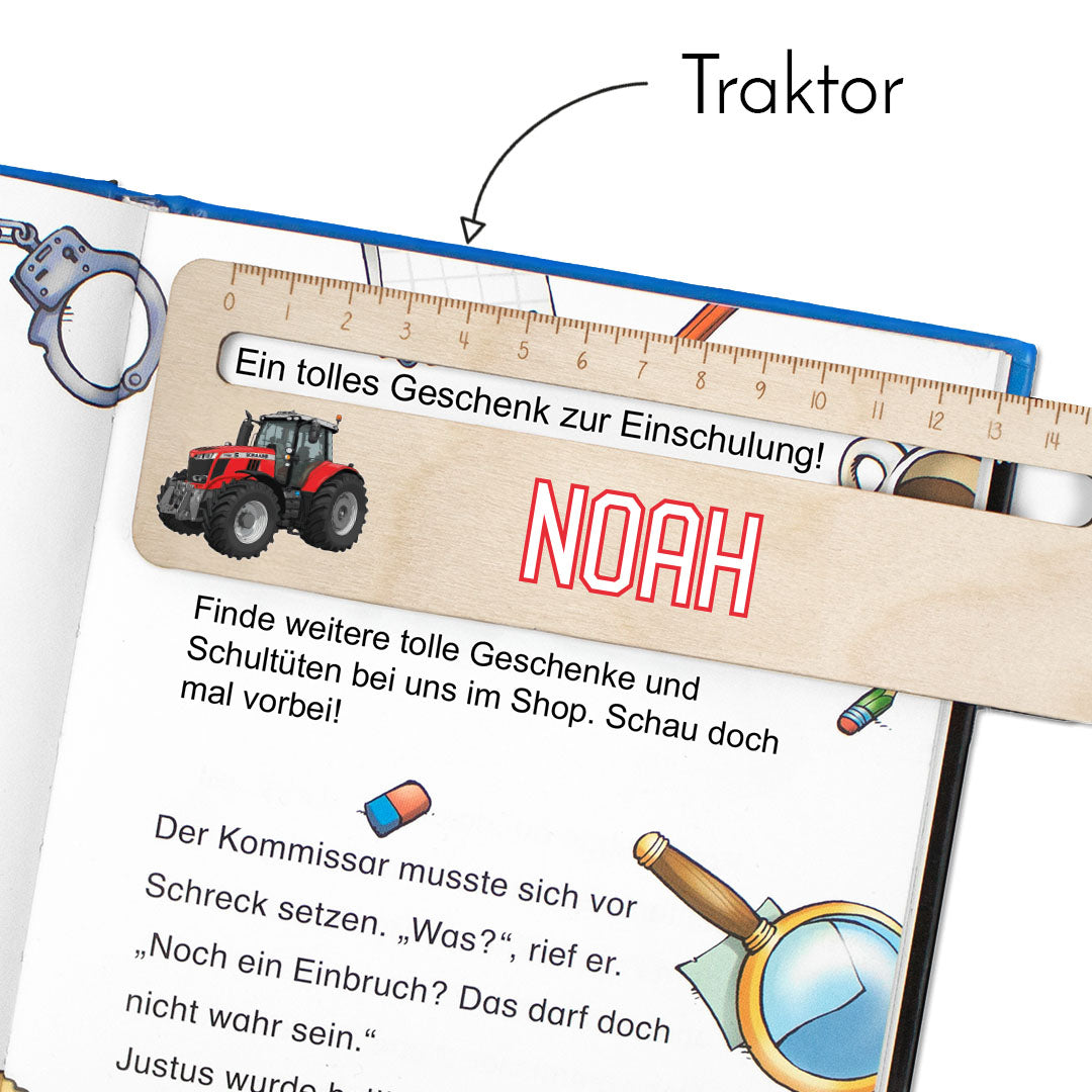 Lesehilfe und Lineal aus Holz personalisiert mit Name Geschenk zur Einschulung - Jungs