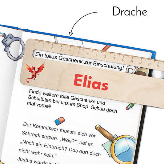 Lesehilfe und Lineal aus Holz personalisiert mit Name Geschenk zur Einschulung - Jungs