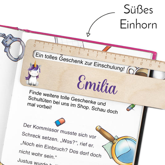 Lesehilfe und Lineal aus Holz personalisiert mit Name Geschenk zur Einschulung - Mädchen