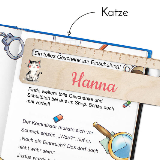 Lesehilfe und Lineal aus Holz personalisiert mit Name Geschenk zur Einschulung - Mädchen