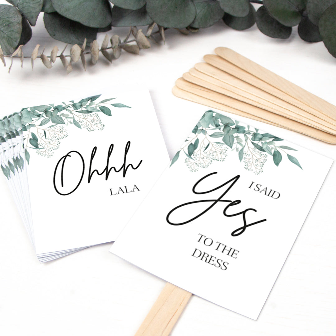 Brautkleid Anprobe Postkarten Set 8 Stück A6 Karten zur Hochzeit Say Yes To The Dress Eukalyptus