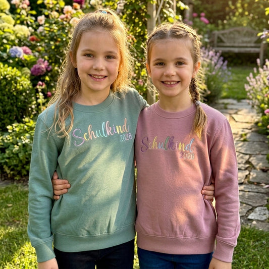 Sweatshirt Pullover bestickt „Schulkind 2026“ Geschenk zur Einschulung Mädchen