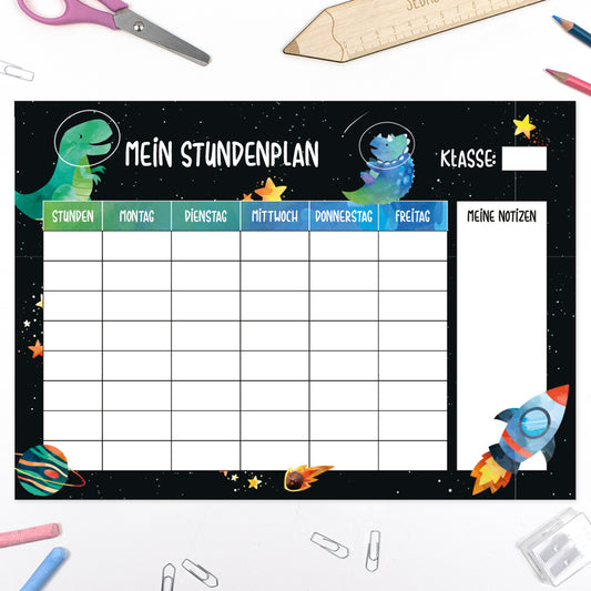 Schultüte aus Baumwolle mit Wunschname - Dino Weltall - 70 cm