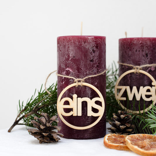 Adventskranz Zahlen Holz Anhänger 1-4 für Kerzen Adventszahlen Schreibmaschine