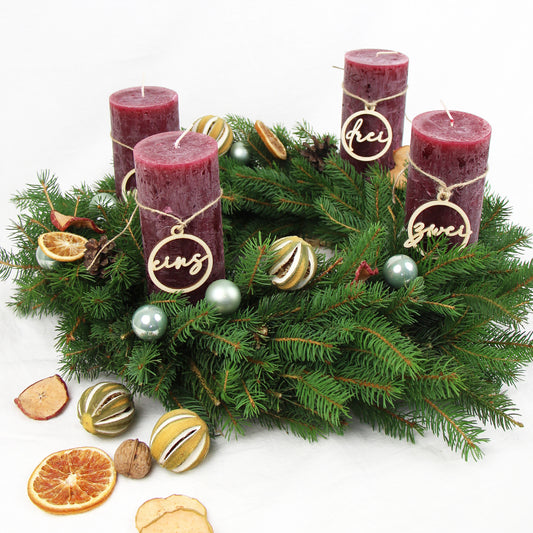 Adventskranz Zahlen Holz Anhänger 1-4 für Kerzen Adventszahlen Schreibschrift