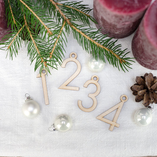 Adventskranz Zahlen Holz Anhänger 1-4 für Kerzen Adventszahlen Modern