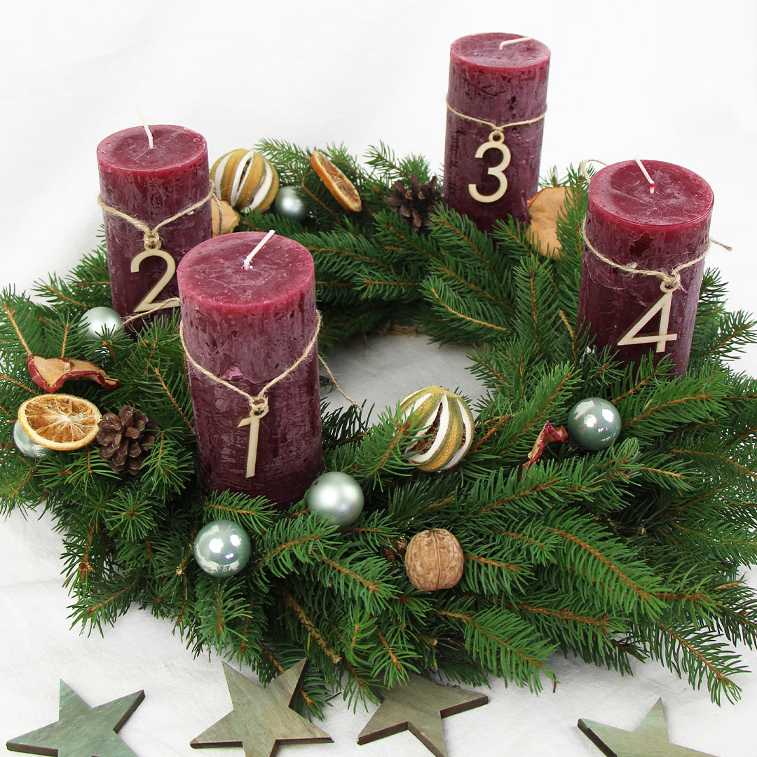 Adventskranz Zahlen Holz Anhänger 1-4 für Kerzen Adventszahlen Modern