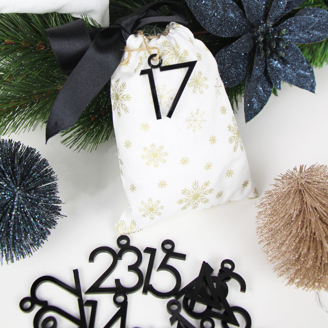 Adventskalender Zahlen Anhänger 1-24 zum Basteln Adventskalendersäckchen Nummern Modern schwarz/weiß