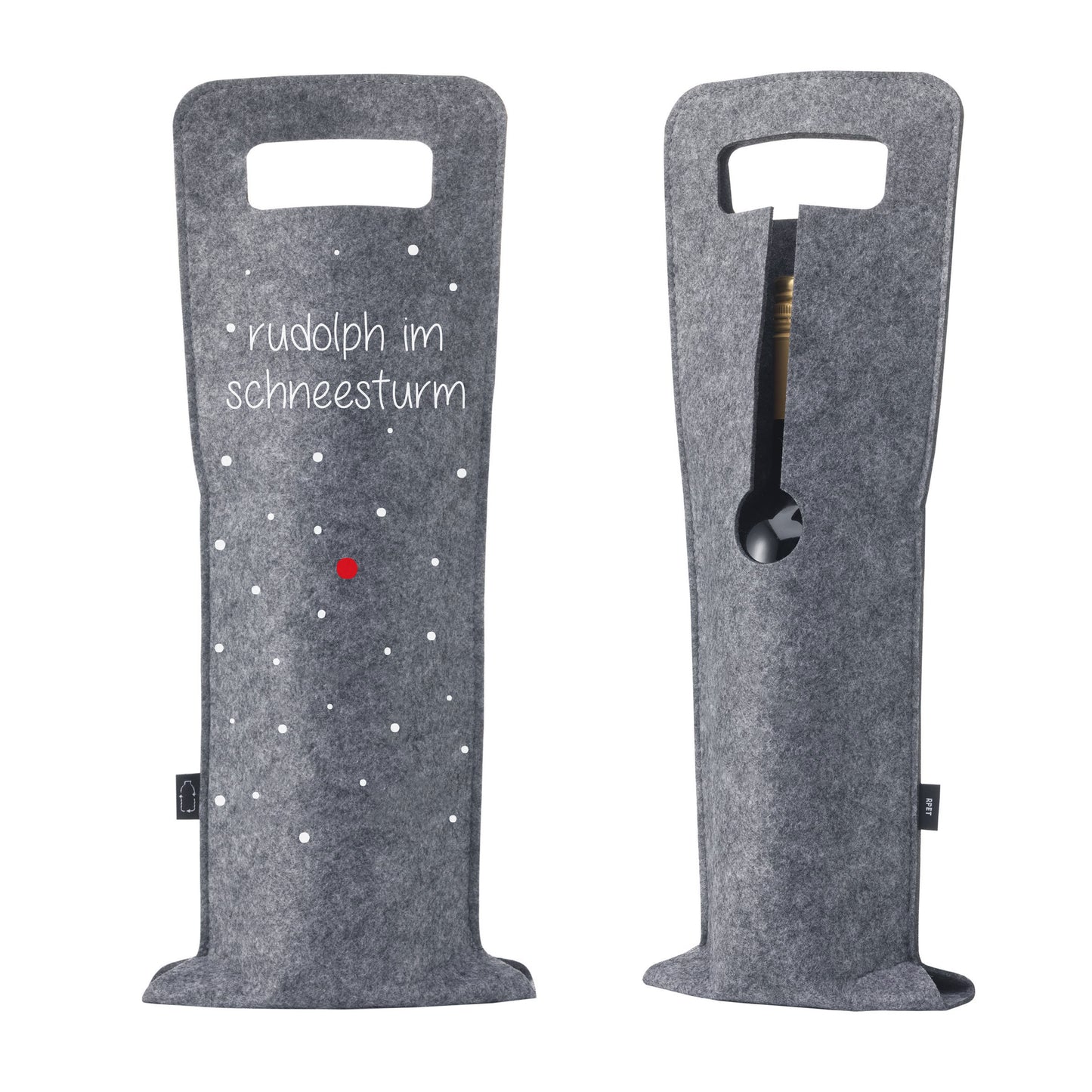 Geschenkverpackung für Wein 2er Set Flaschentasche Geschenktasche für Weinflaschen aus Filz Geschenktüte Weihnachten Hohoho / Rudolph - grau
