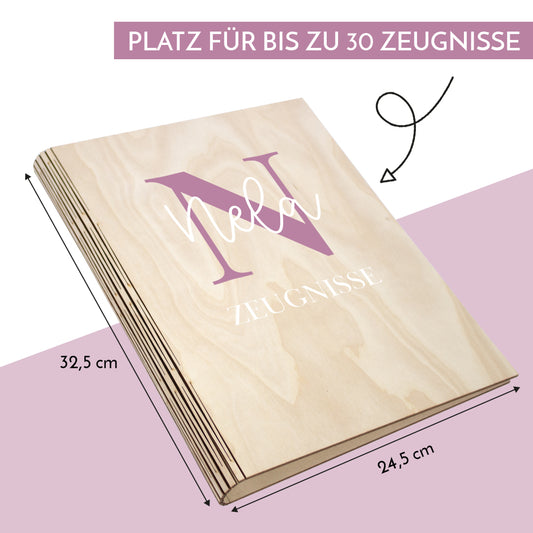 Zeugnismappe aus Holz personalisiert mit Wunschname Geschenk zur Einschulung - Buchstaben