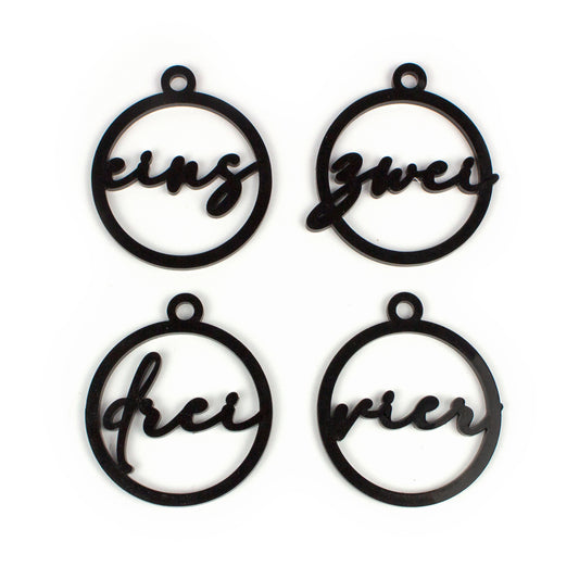 Adventskranz Zahlen Holz Anhänger 1-4 für Kerzen Adventszahlen Schreibschrift schwarz/weiß