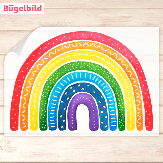 Bügelbild - Schulkind - Wunschname & Wunschjahr - Bunter Regenbogen