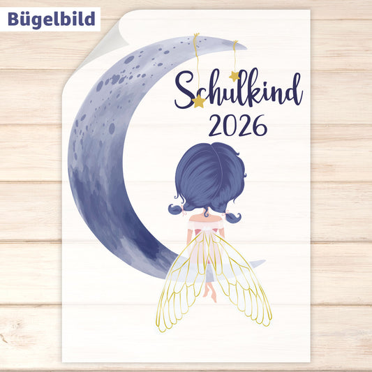 Bügelbild - Schulkind - Wunschname & Wunschjahr - Mondscheinfee