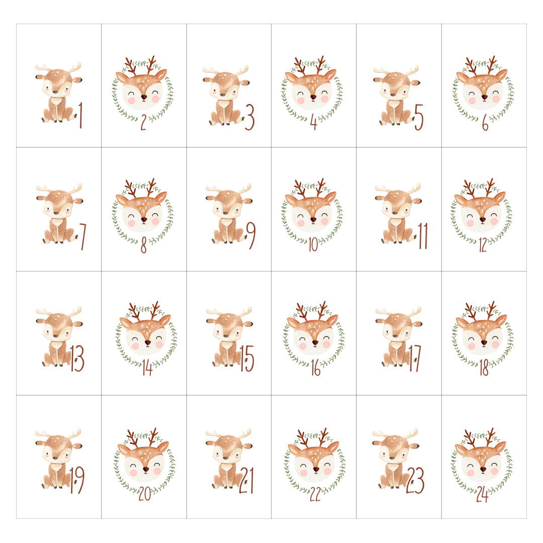 Adventskalender zum Befüllen Säckchen aus Stoff 1-24 Weihnachtskalender zum Aufhängen Rentier