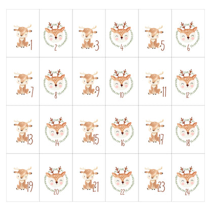 Adventskalender zum Befüllen Säckchen aus Stoff 1-24 Weihnachtskalender zum Aufhängen Rentier