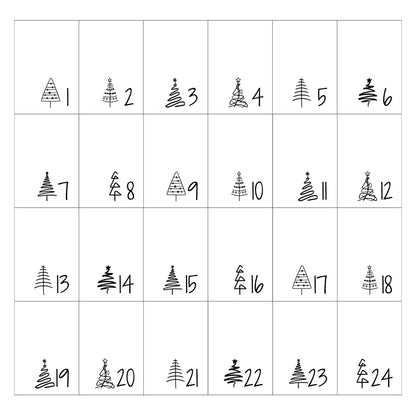 Adventskalender zum Befüllen Säckchen aus Stoff 1-24 Weihnachtskalender zum Aufhängen Tannenbäume