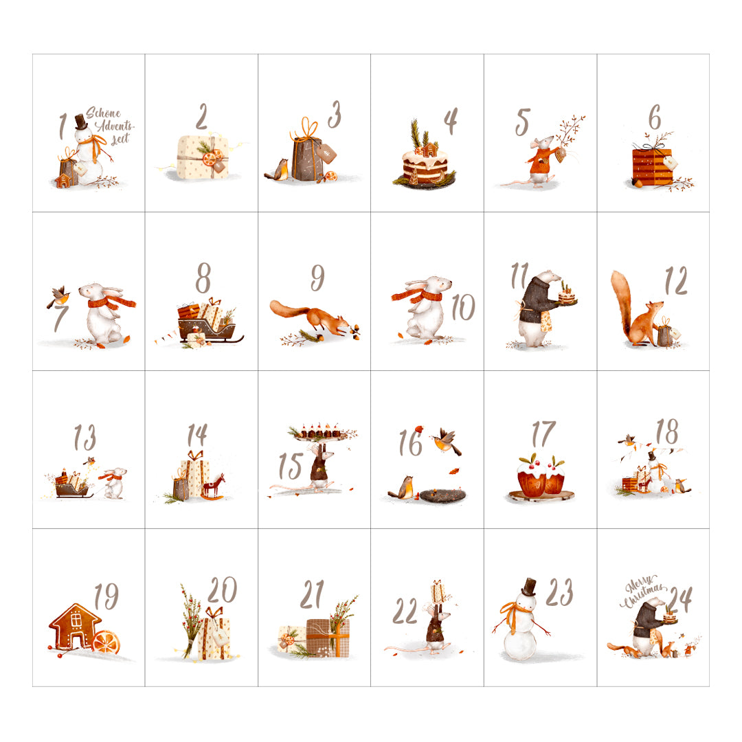 Adventskalender zum Befüllen Säckchen aus Stoff 1-24 Weihnachtskalender zum Aufhängen Tierische Weihnachten